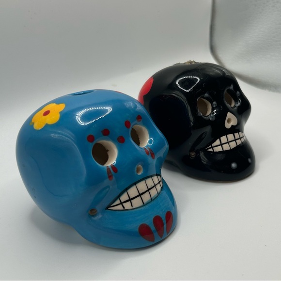 💀Dia de los Muertos Day of the Dead Set 2 Decorative Ceramic Skulls Calaveras - Picture 4 of 9